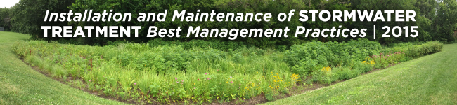 2015 Installation & Maintenance of Stormwater Treatment Best Management Practices header art, photo of rain garden